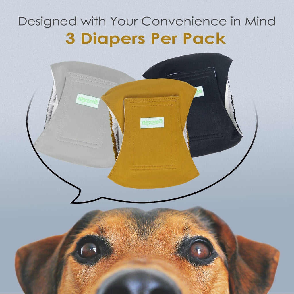 wegreeco Washable Male Dog Belly Wrap – 3-Pack (Medium, Gold/Black/Grey)