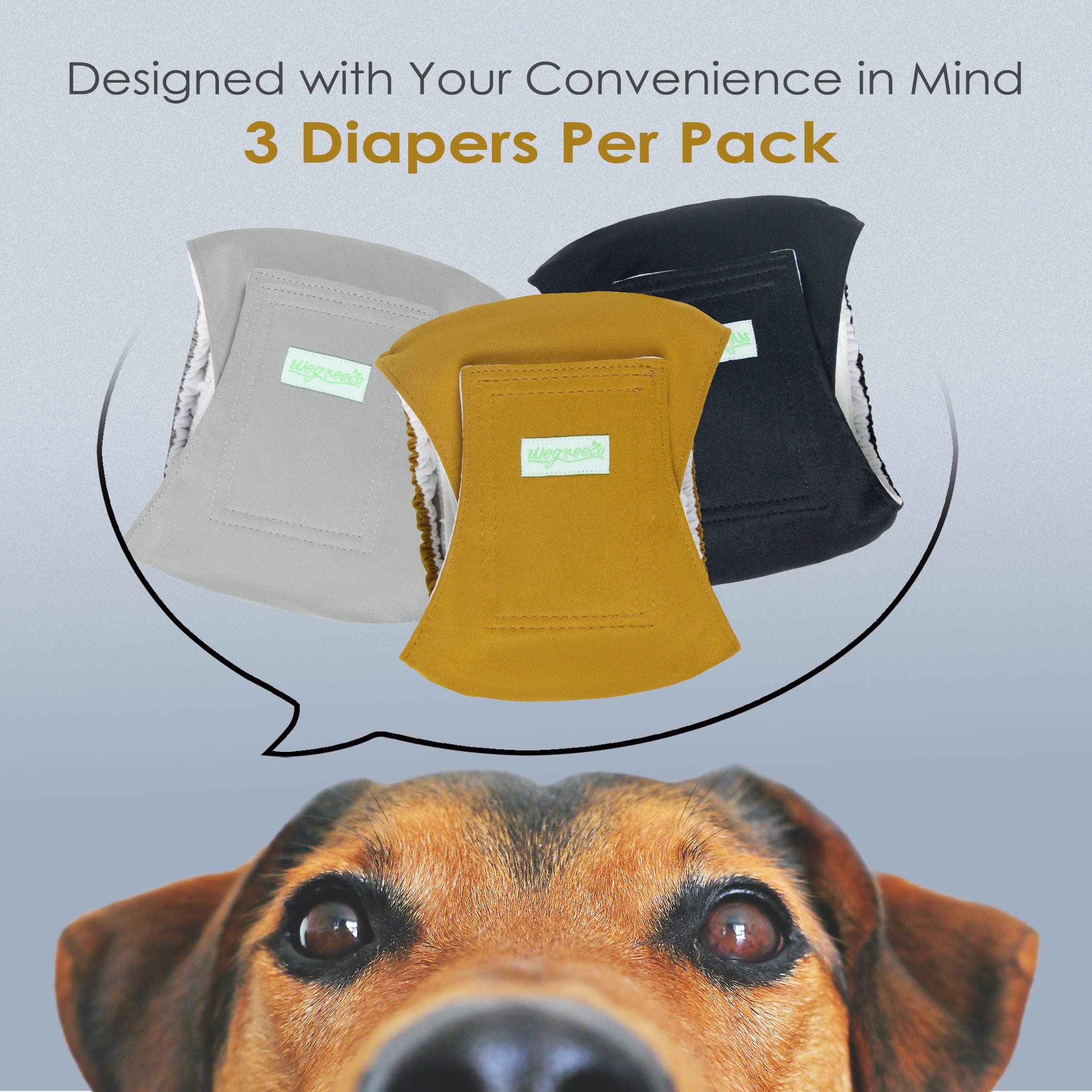 wegreeco Washable Male Dog Belly Wrap – 3-Pack (Medium, Gold/Black/Grey)