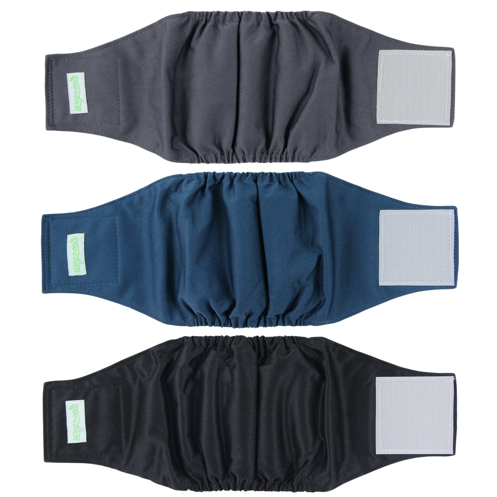 Wegreeco Washable Male Dog Belly Wraps 3-Pack - Large for Dogs 18-20 inch Waist (Black, Charcoal, Navy)