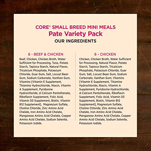 Wellness CORE Small Breed Mini Meals Pate Variety Pack – Grain-Free Wet Dog Food for Adult Dogs, 12 Pack