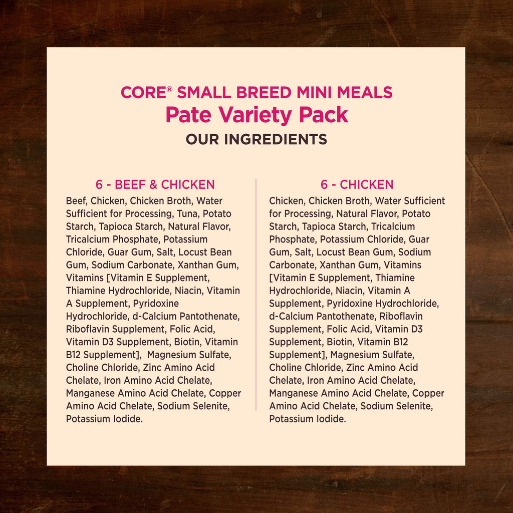 Wellness CORE Small Breed Mini Meals Pate Variety Pack – Grain-Free Wet Dog Food for Adult Dogs, 12 Pack