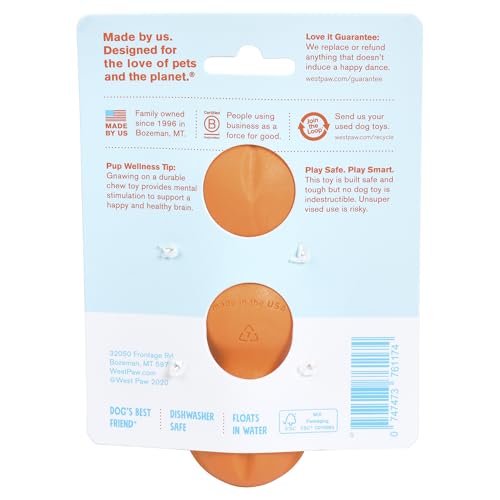 WEST PAW Zogoflex Rumpus Dog Chew Toy, Medium 6.25" Tangerine – Tough, Floatable & Recyclable