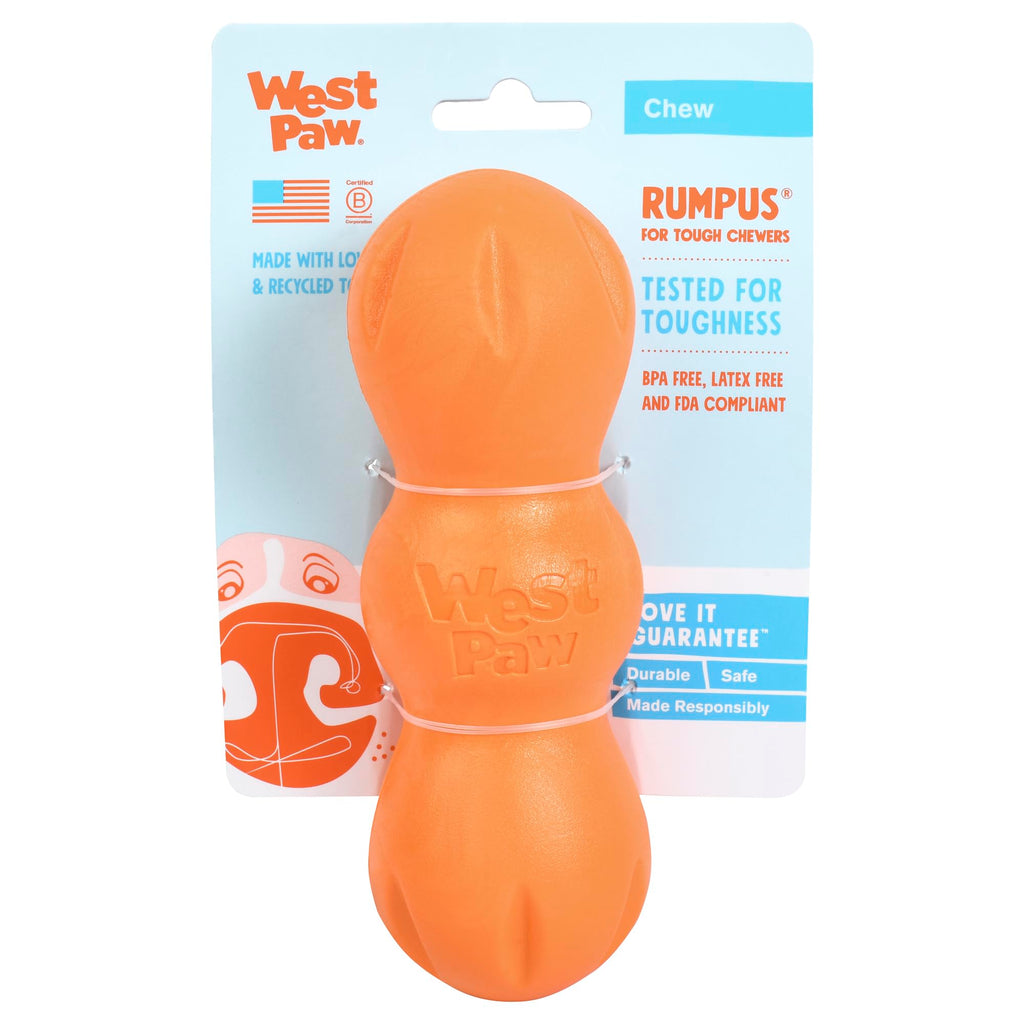 WEST PAW Zogoflex Rumpus Dog Chew Toy, Medium 6.25" Tangerine – Tough, Floatable & Recyclable