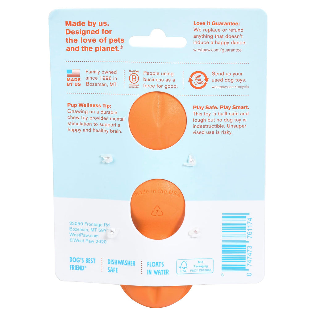 WEST PAW Zogoflex Rumpus Dog Chew Toy, Medium 6.25" Tangerine – Tough, Floatable & Recyclable