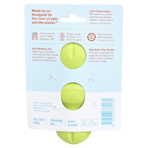 West Paw Zogoflex Rumpus Dog Chew Toy, Small 5.25", Granny Smith – Floatable, Tough, Dishwasher-Safe