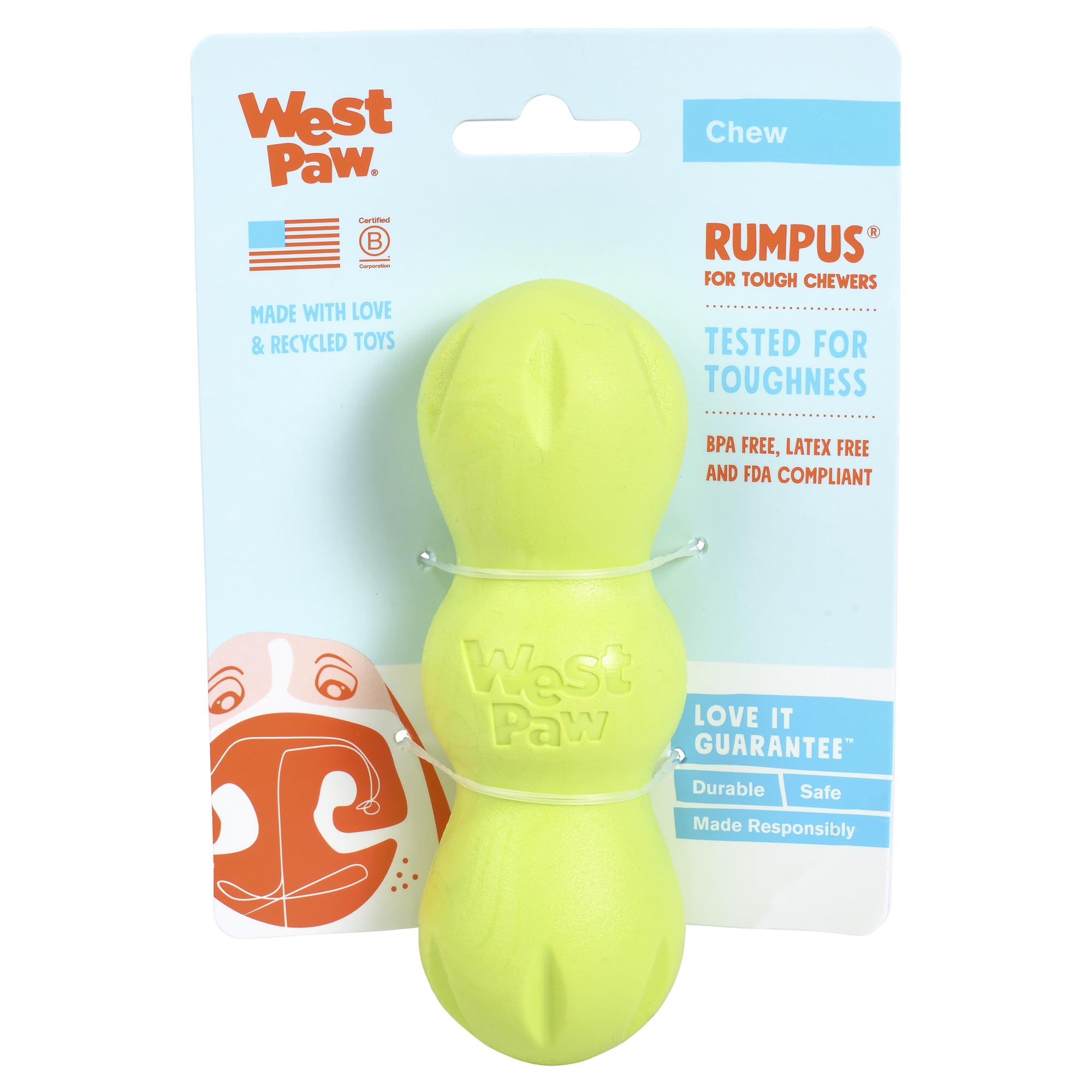 West Paw Zogoflex Rumpus Dog Chew Toy, Small 5.25", Granny Smith – Floatable, Tough, Dishwasher-Safe