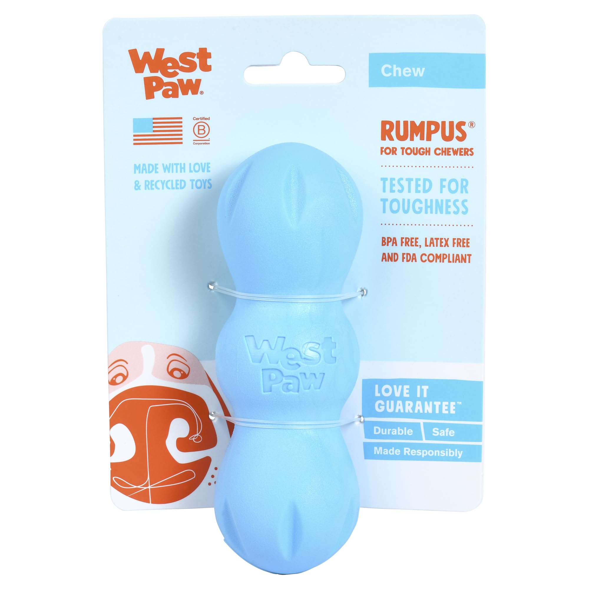 West Paw Zogoflex Rumpus Dog Toy (Small, Aqua Blue) - Floatable, Tough Chew Toy for Aggressive Chewers