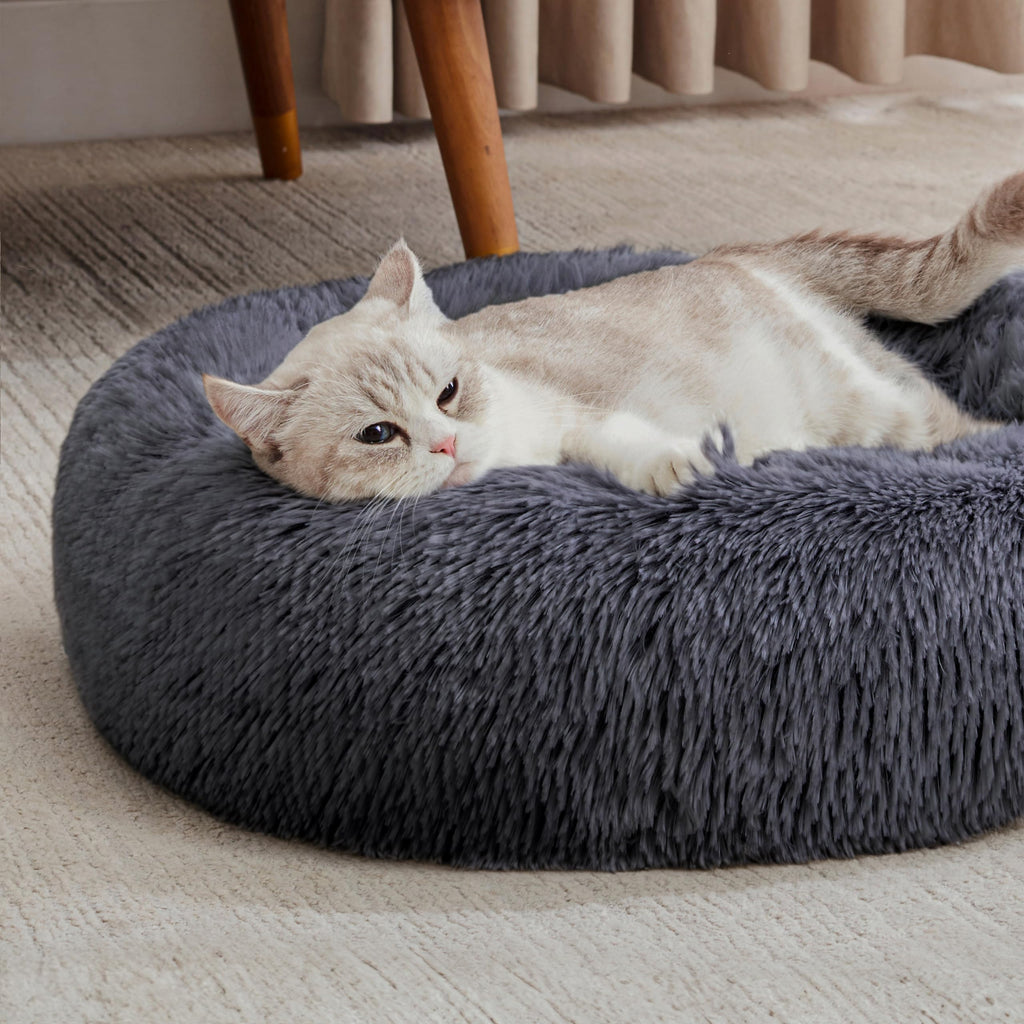 WESTERN HOME WH Calming Dog & Cat Donut Cuddler Bed – Faux Fur Round Bed for Small to Medium Pets (20, 24, 27, 30 inches)