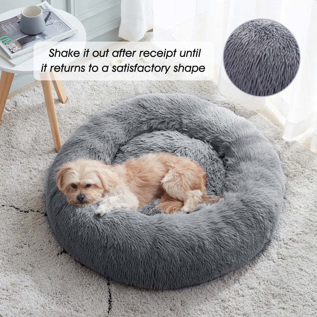 WESTERN HOME WH Calming Dog & Cat Donut Cuddler Bed – Faux Fur Round Bed for Small to Medium Pets (20, 24, 27, 30 inches)