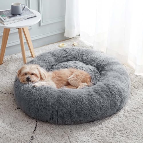 WESTERN HOME WH Calming Dog & Cat Donut Cuddler Bed – Faux Fur Round Bed for Small to Medium Pets (20, 24, 27, 30 inches)
