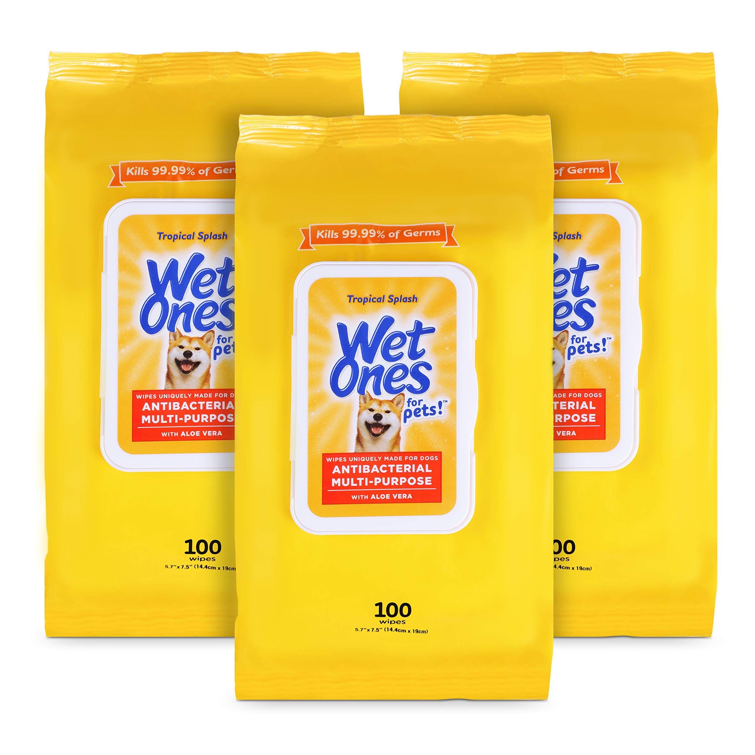 Wet Ones for Pets Multipurpose Dog Wipes - Aloe Vera, Tropical Splash, 100 Count (Pack of 3)