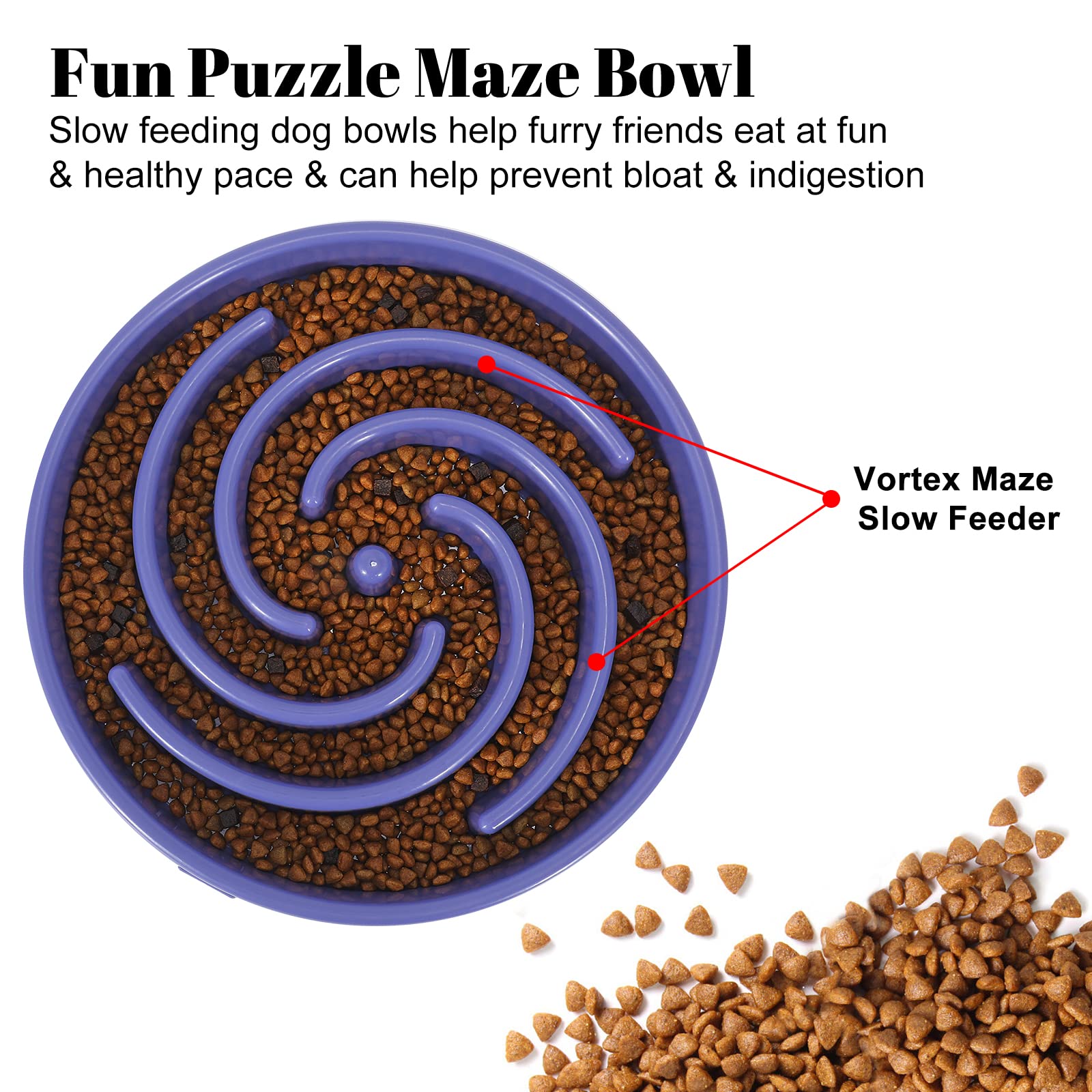 WHIPPY Slow Feeder Large Dog Bowl - Lavender, Non-Slip Maze Puzzle for Bloat Prevention