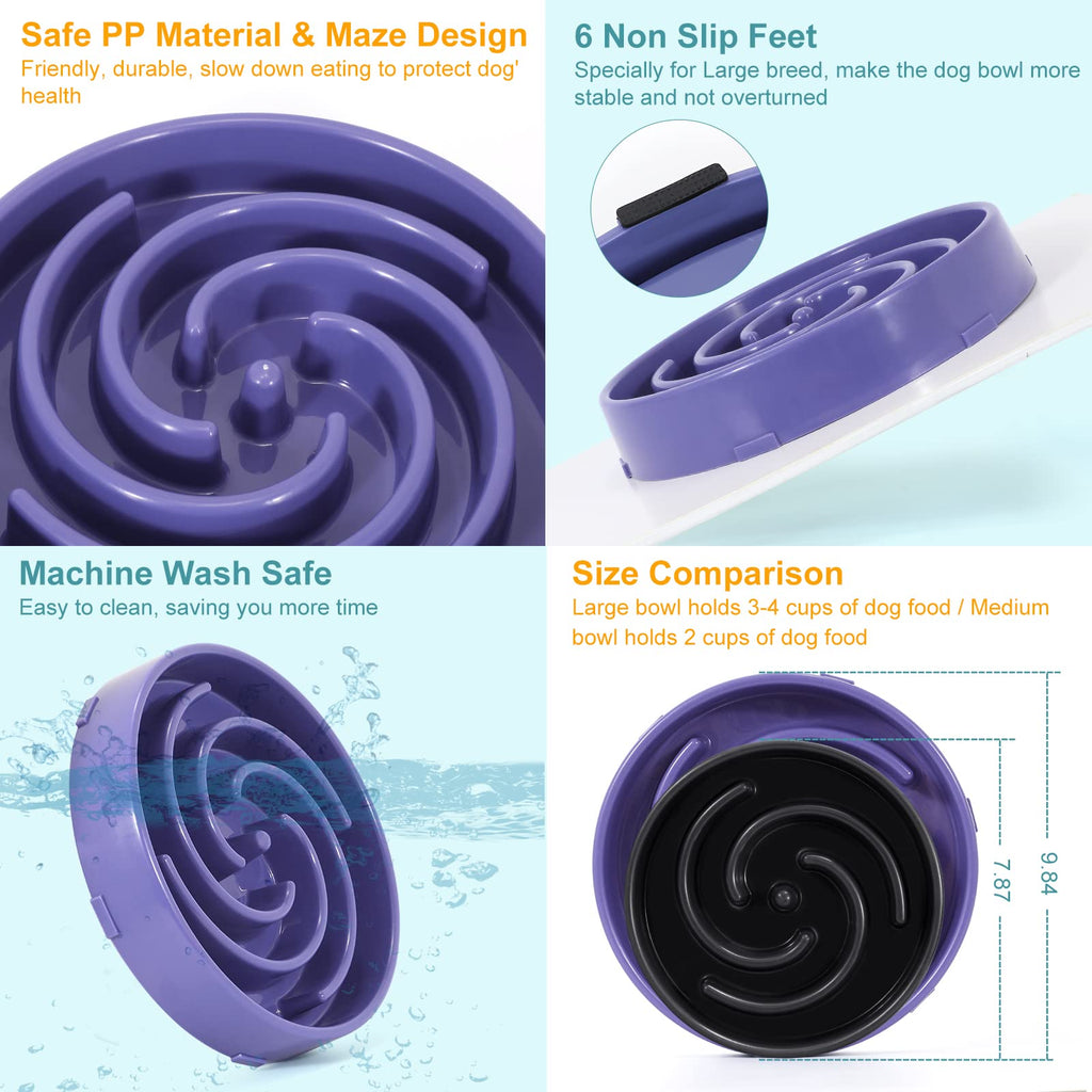 WHIPPY Slow Feeder Large Dog Bowl - Lavender, Non-Slip Maze Puzzle for Bloat Prevention