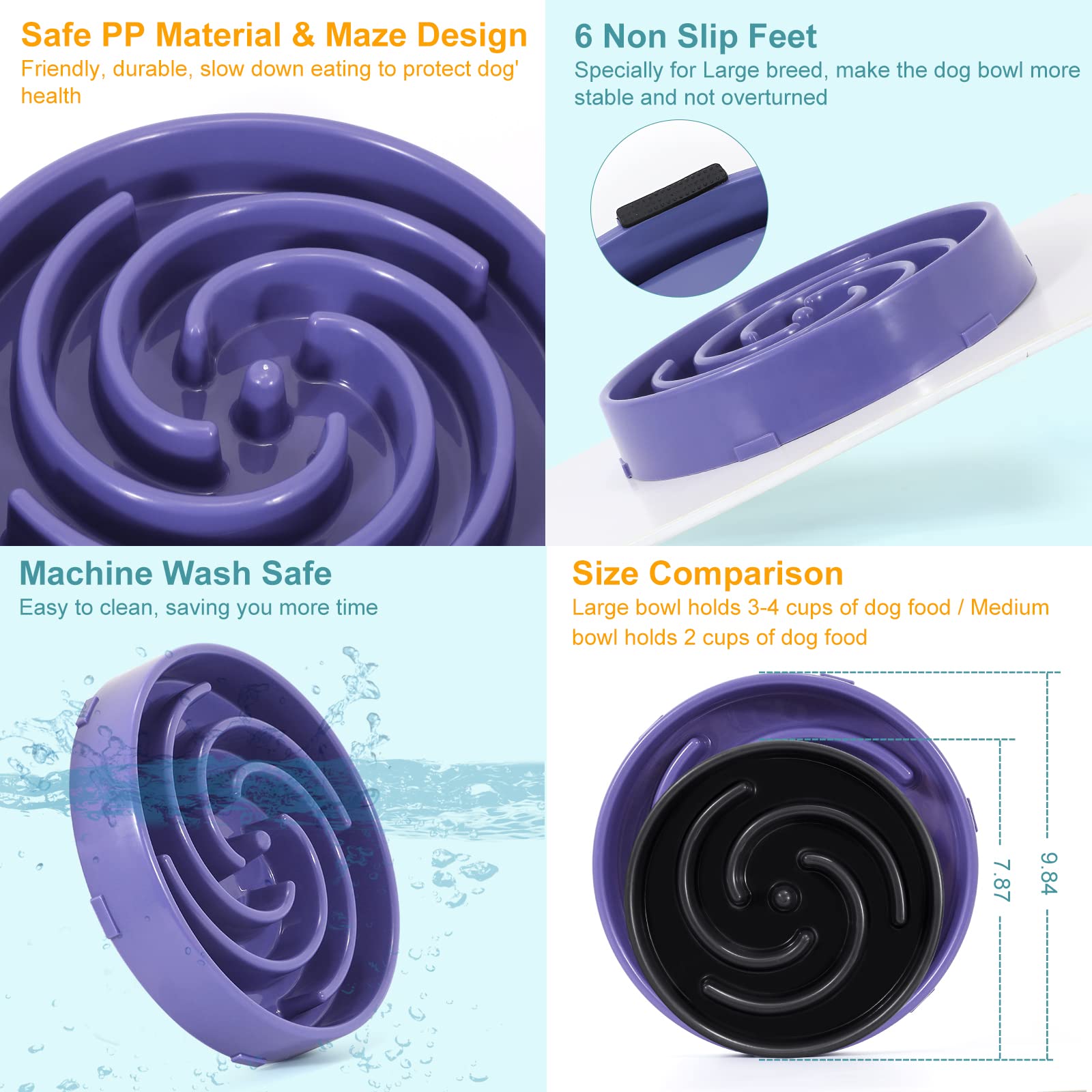 WHIPPY Slow Feeder Large Dog Bowl - Lavender, Non-Slip Maze Puzzle for Bloat Prevention