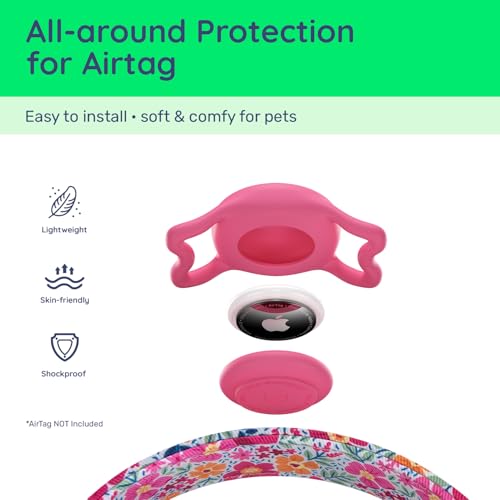 WhoseID Airtag Dog Collar Spring Fiesta - Waterproof Holder, Soft Cotton, Rose Gold Hardware, Adjustable S Small Medium Large