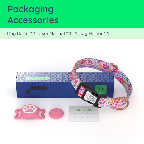 WhoseID Airtag Dog Collar Spring Fiesta - Waterproof Holder, Soft Cotton, Rose Gold Hardware, Adjustable S Small Medium Large