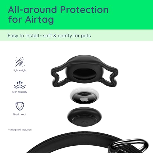 WhoseID Black Reflective Nylon Dog Collar with AirTag Holder & QR Code Buckle - Size Small