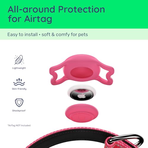 WhoseID Hot Pink Dog Collar with AirTag Holder, Reflective Nylon Padded, IP68 Waterproof, Size M - Safe and Visible