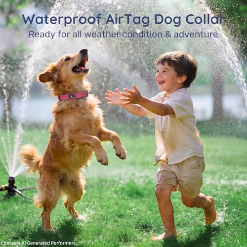 WhoseID Reflective Dog Collar with AirTag Holder - Waterproof, QR Code, Adjustable for Small to Large Dogs, Rose
