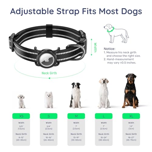 WhoseID Reflective Dog Collar with AirTag Holder - Waterproof, QR Code, Heavy Duty, Black