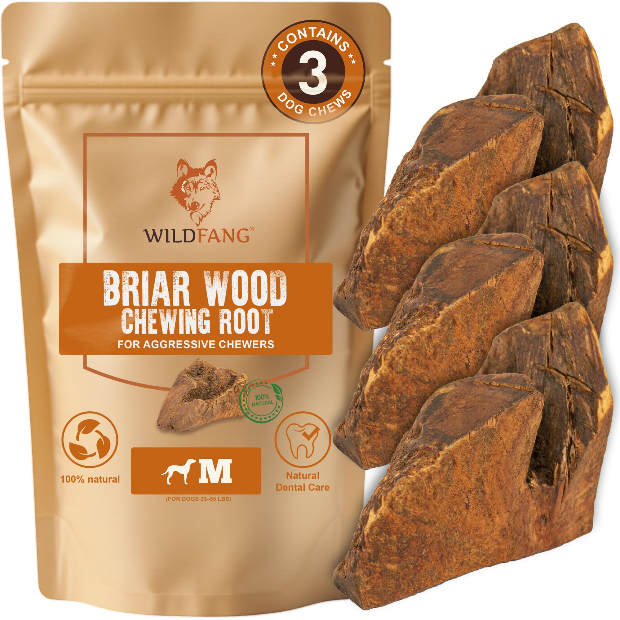 Wildfang Medium Briar Wood Chewing Root for Dogs 33-55 lbs – Natural Heather Root Chew Toy