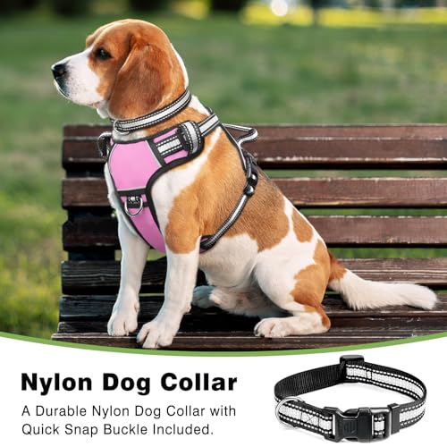 WINSEE No Pull Dog Harness Large - Adjustable Reflective Vest with Handle and Collar - Pink
