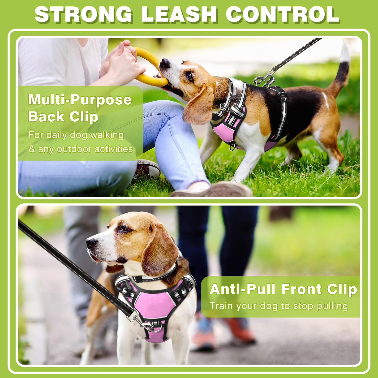 WINSEE No Pull Dog Harness Large - Adjustable Reflective Vest with Handle and Collar - Pink