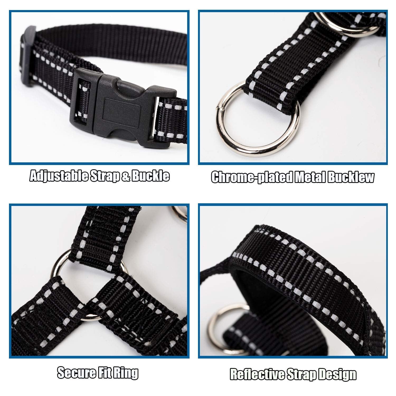wintchuk Dog Head Collar – Reflective No-Pull Headcollar for Small, Medium & Large Dogs (M, Black)