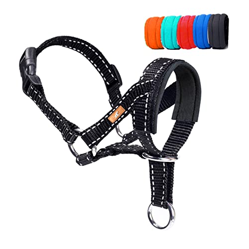 wintchuk Dog Head Collar – Reflective Strap to Stop Pulling, Adjustable, Size L, Black