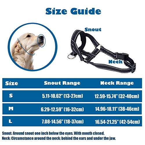 wintchuk Dog Head Collar – Reflective Strap to Stop Pulling, Adjustable, Size L, Black