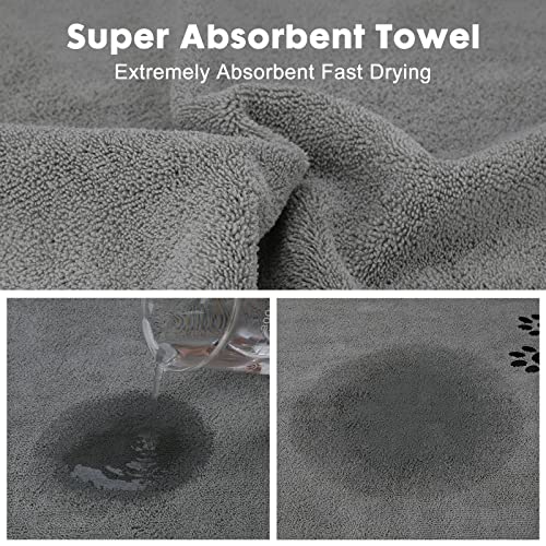 Wipela 2-Pack Microfiber Pet Bath Towel - 20x35 Inches, Grey, Ultra Absorbent for Dogs and Cats