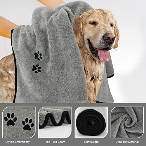 Wipela 2-Pack Microfiber Pet Bath Towel - 20x35 Inches, Grey, Ultra Absorbent for Dogs and Cats