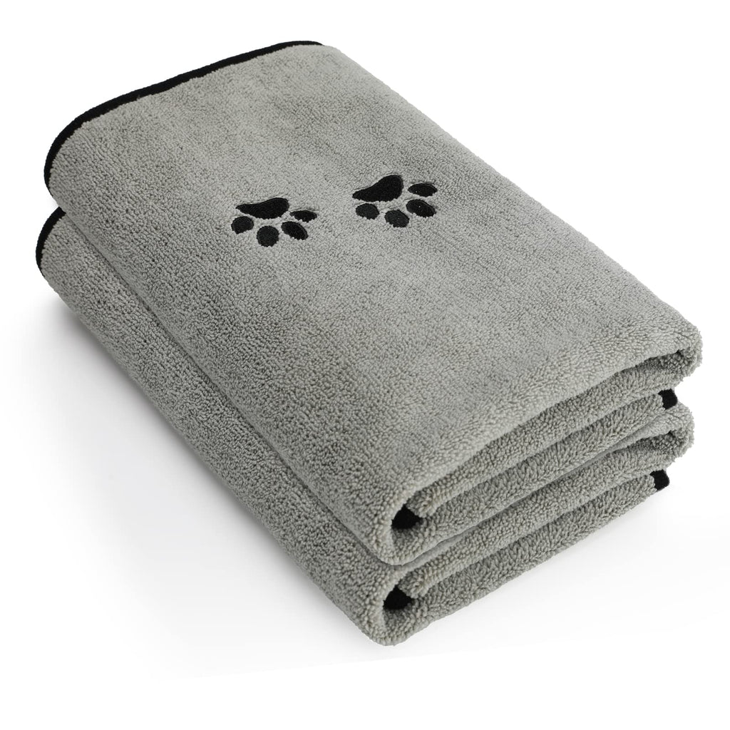 Wipela 2-Pack Microfiber Pet Bath Towel - 20x35 Inches, Grey, Ultra Absorbent for Dogs and Cats