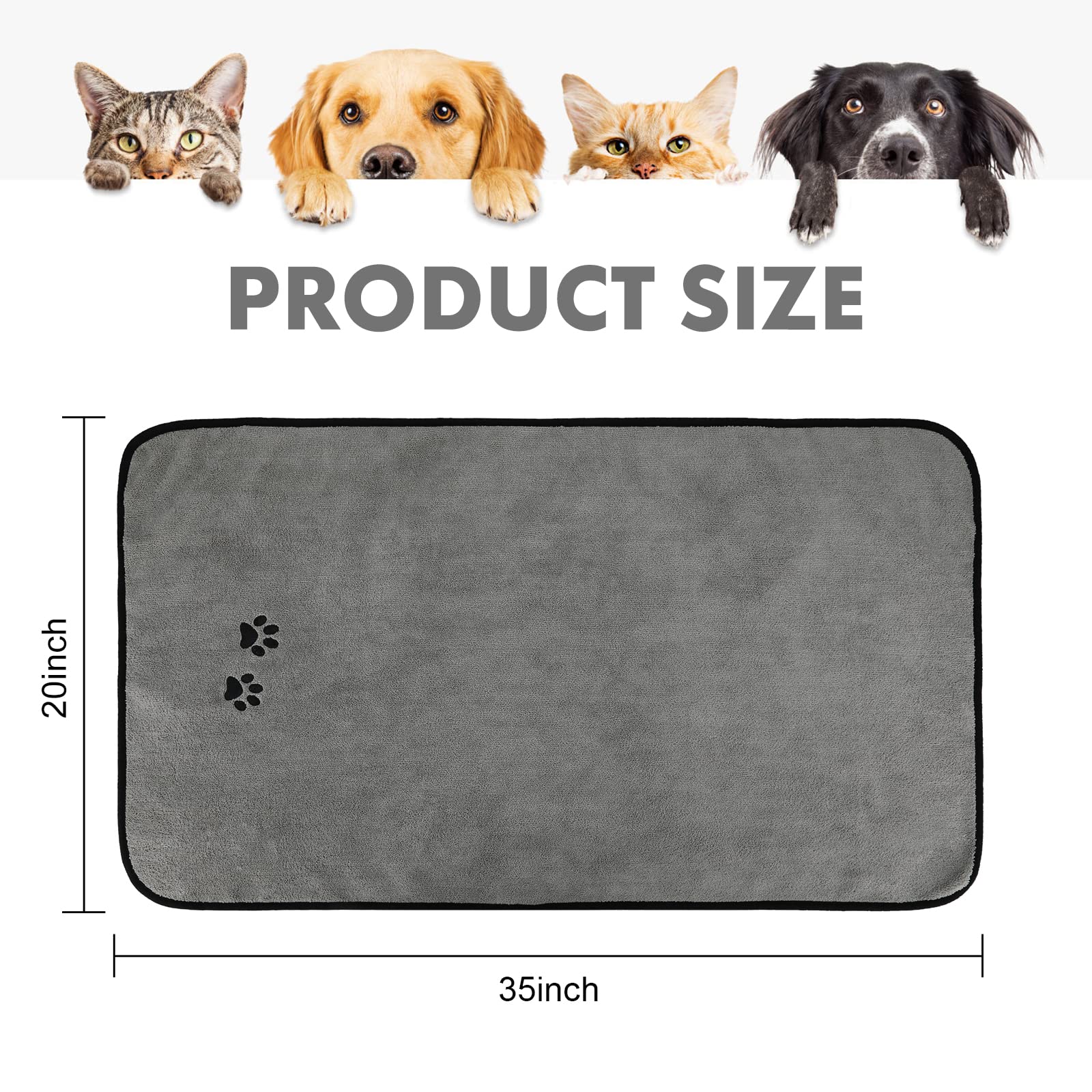 Wipela 2-Pack Microfiber Pet Bath Towel - 20x35 Inches, Grey, Ultra Absorbent for Dogs and Cats