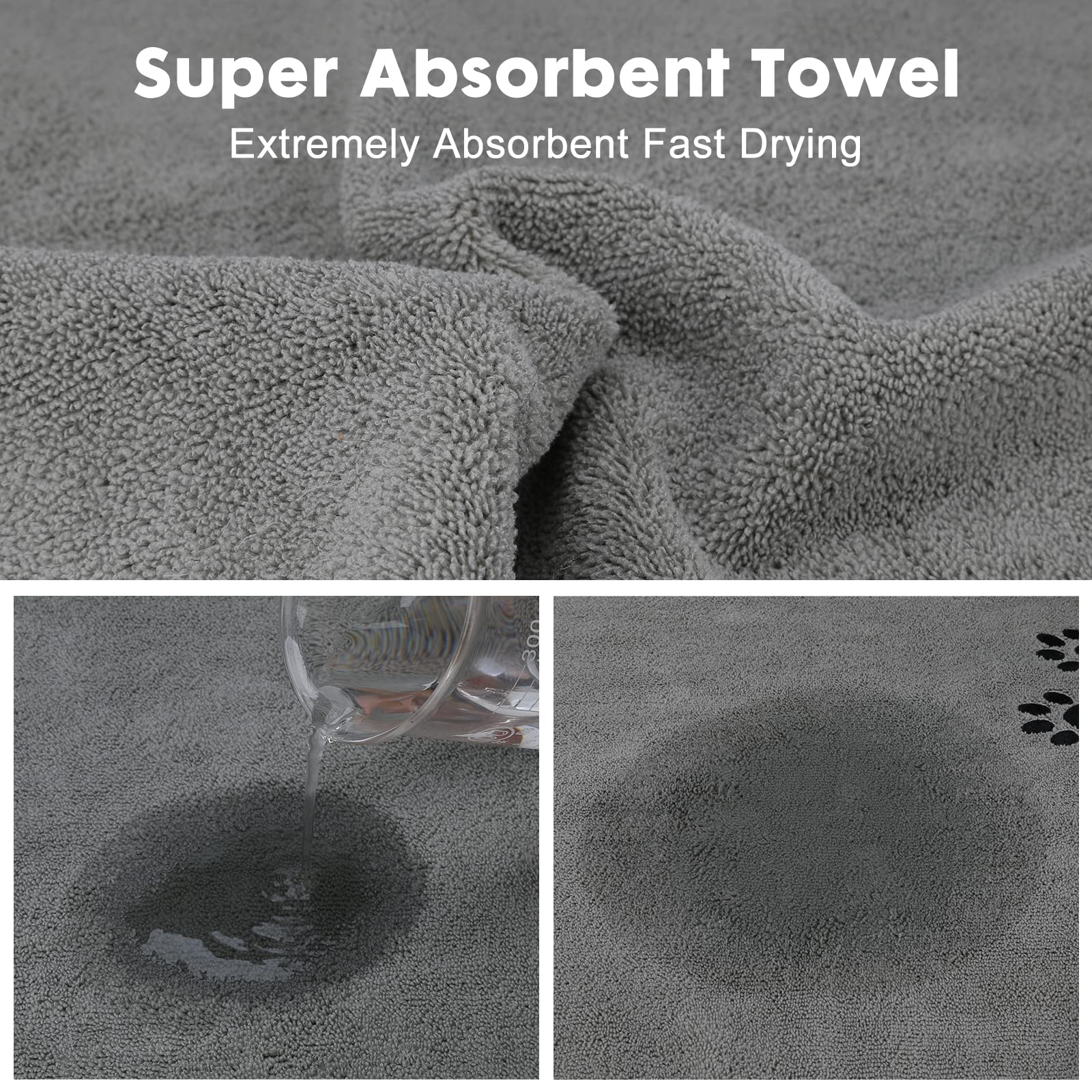 Wipela 2-Pack Microfiber Pet Bath Towel - 20x35 Inches, Grey, Ultra Absorbent for Dogs and Cats