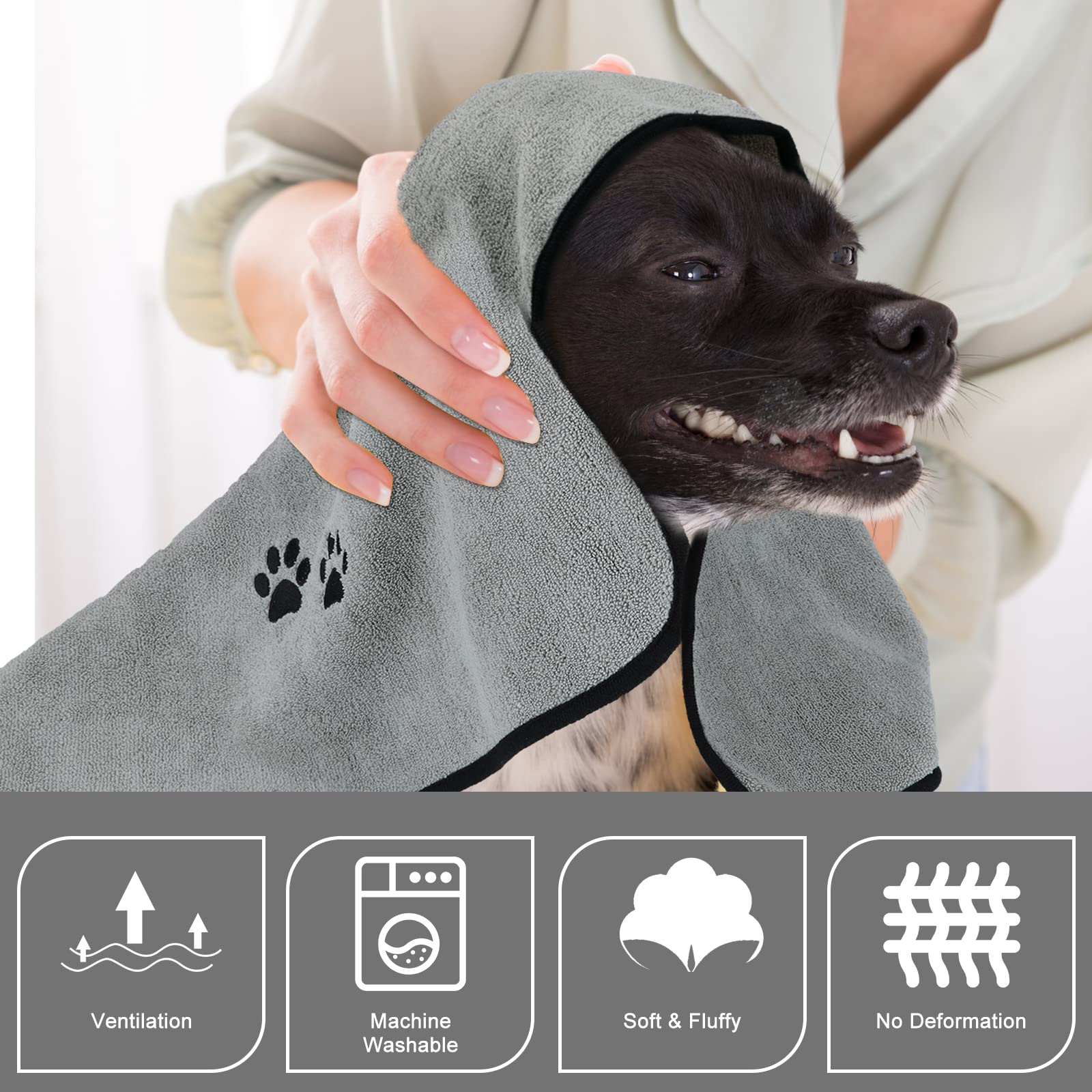 Wipela 2-Pack Microfiber Pet Bath Towel - 20x35 Inches, Grey, Ultra Absorbent for Dogs and Cats