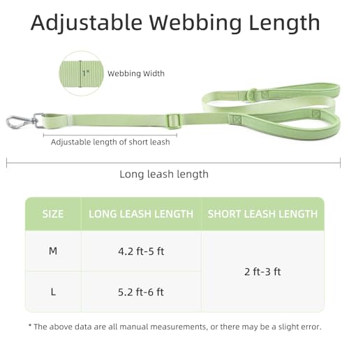 Wisedog Dog Leash with Two Handles - Soft Padded Control with Poop Bag Holder, Adjustable 4.2-5 ft, Heavy Duty for Medium & Large Dogs (Sage Green)