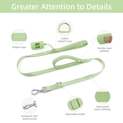 Wisedog Dog Leash with Two Handles - Soft Padded Control with Poop Bag Holder, Adjustable 4.2-5 ft, Heavy Duty for Medium & Large Dogs (Sage Green)
