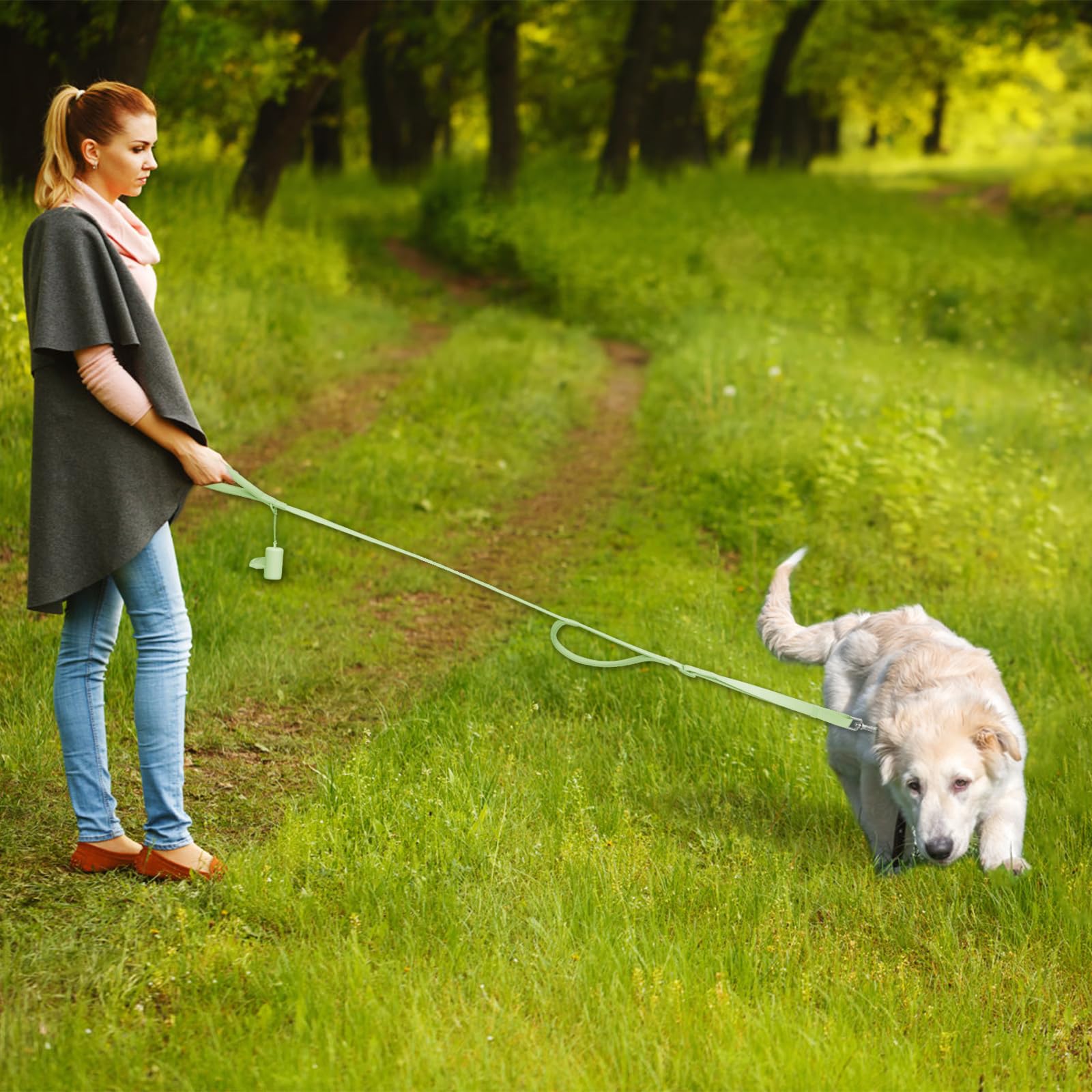 Wisedog Dog Leash with Two Handles - Soft Padded Control with Poop Bag Holder, Adjustable 4.2-5 ft, Heavy Duty for Medium & Large Dogs (Sage Green)