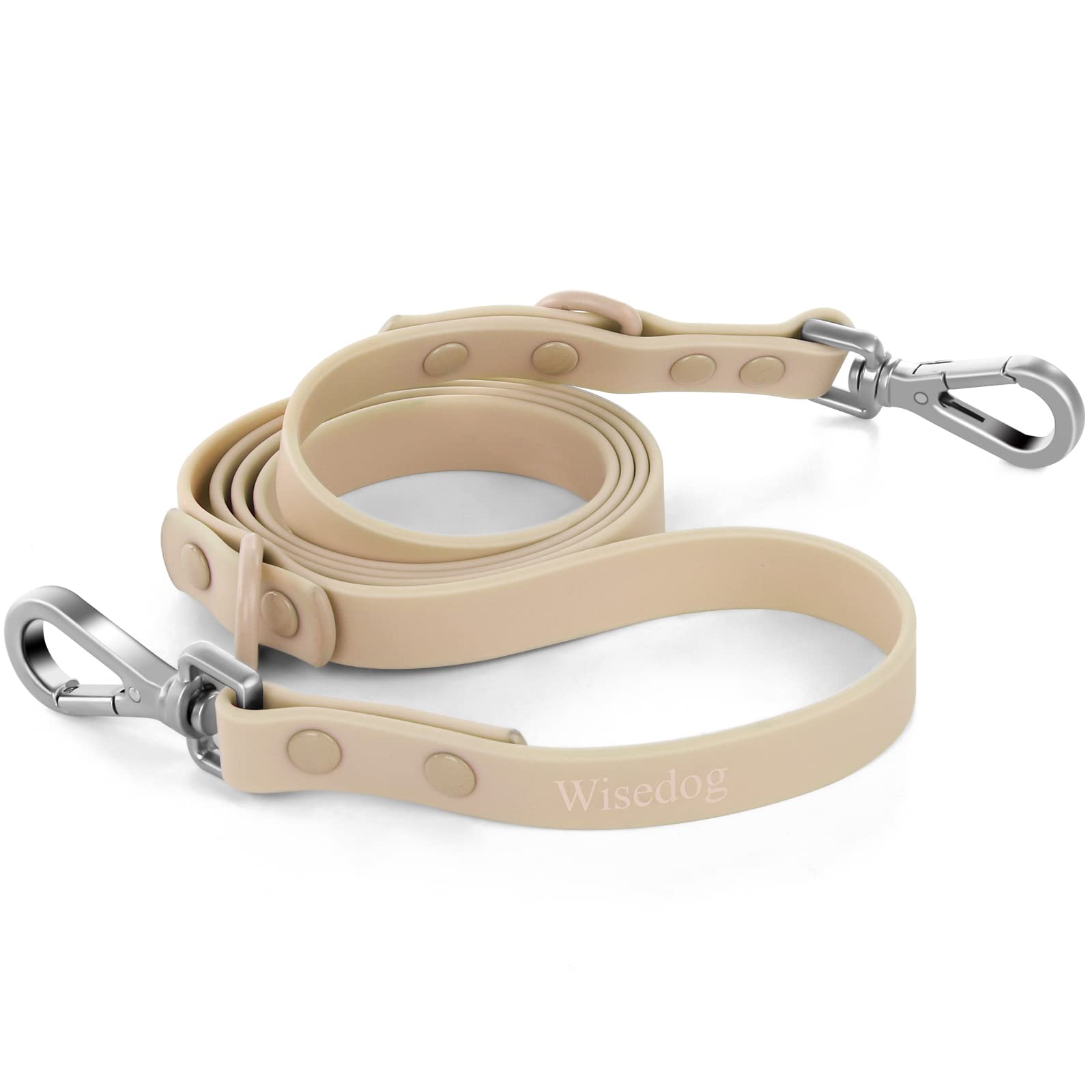 Wisedog Waterproof Dog Leash – 5ft/6ft Adjustable PVC Leash with Metal Swivel Hooks, Easy to Clean, Sand Color M