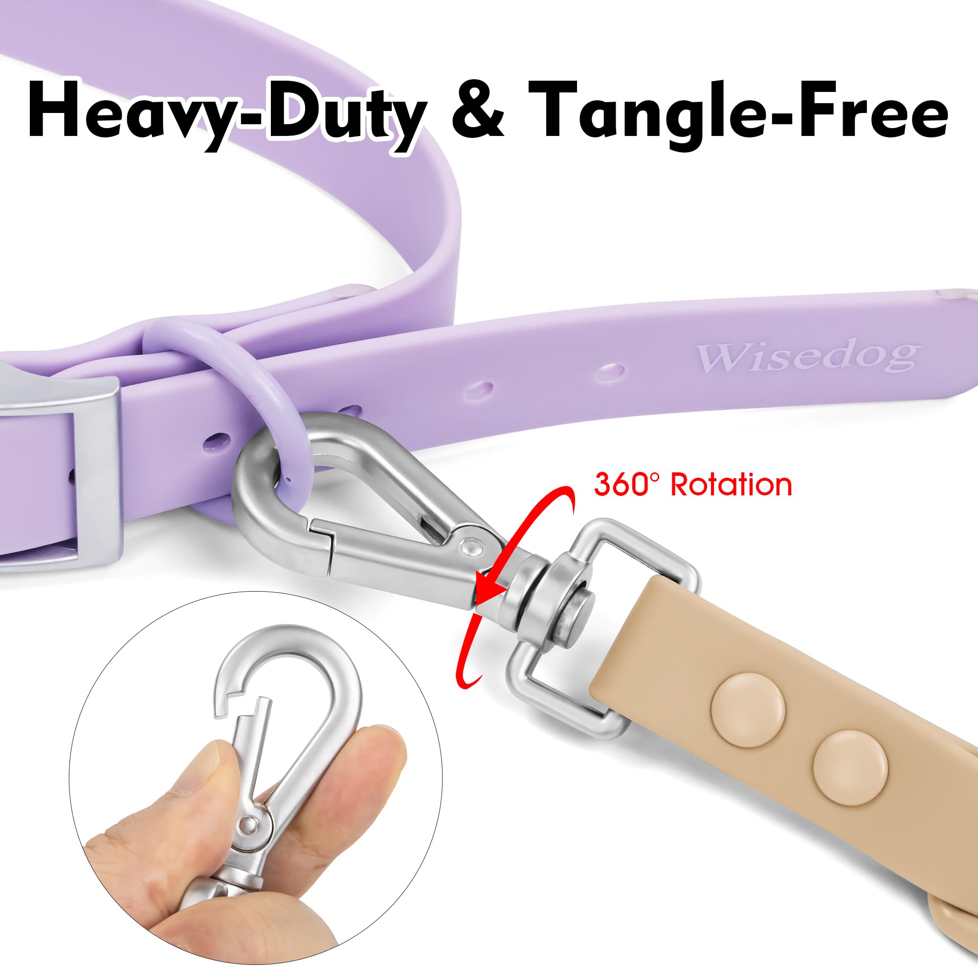 Wisedog Waterproof Dog Leash – 5ft/6ft Adjustable PVC Leash with Metal Swivel Hooks, Easy to Clean, Sand Color M