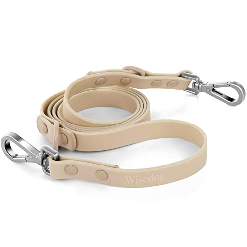 Wisedog Waterproof Dog Leash – 5ft/6ft Adjustable PVC Leash with Metal Swivel Hooks, Easy to Clean, Sand Color M