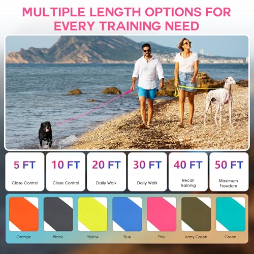 Wolfone 20ft Pink Long Leash – Waterproof Training Leash for Recall, Swimming, Camping & Beach