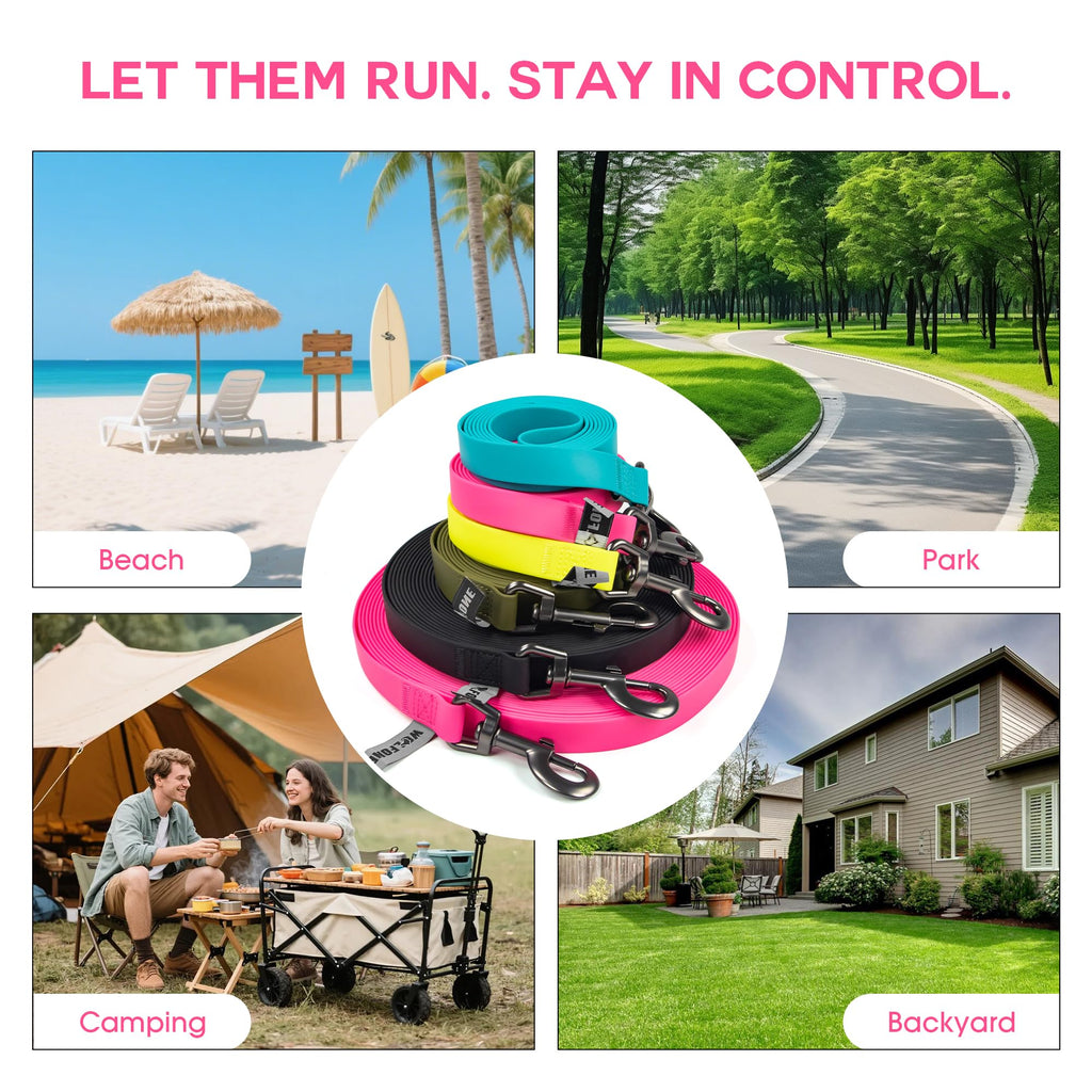 Wolfone 20ft Pink Long Leash – Waterproof Training Leash for Recall, Swimming, Camping & Beach