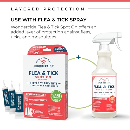 Wondercide Flea & Tick Spot On for Medium Dogs (20–35 lbs) – 3-Month Supply of Peppermint-Scented, Plant-Based Topical Drops