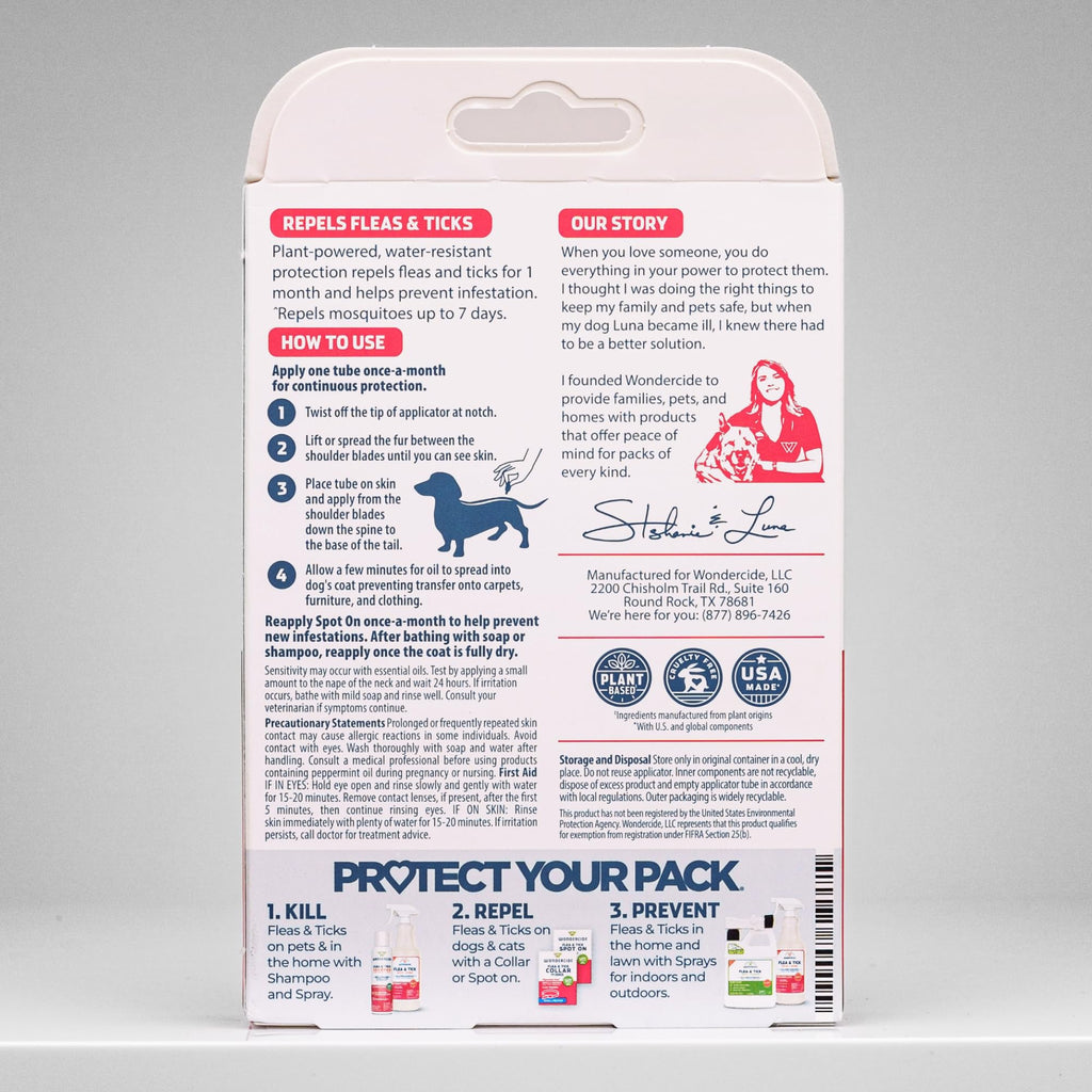 Wondercide Flea & Tick Spot On for Medium Dogs (20–35 lbs) – 3-Month Supply of Peppermint-Scented, Plant-Based Topical Drops