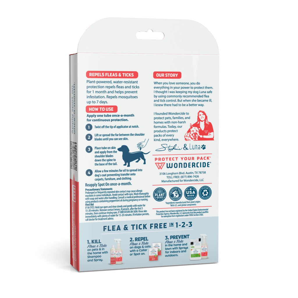 Wondercide Flea & Tick Spot On for Medium Dogs (20–35 lbs) – 3-Month Supply of Peppermint-Scented, Plant-Based Topical Drops