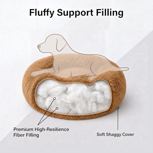 wrkfree 15-Inch Tiny Dog Bed: Soft Faux Fur Donut Bed for Extra Small Breeds (Brown)
