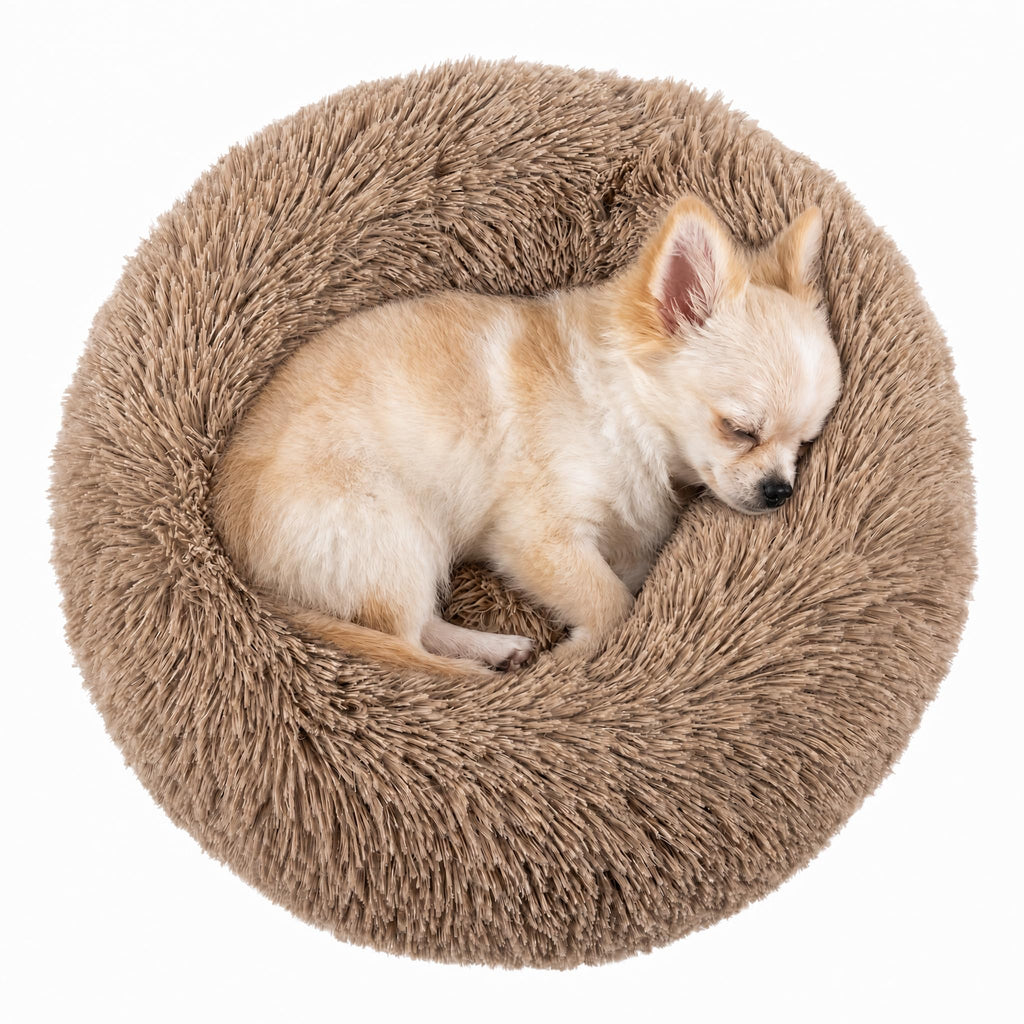 wrkfree 15-Inch Tiny Dog Bed: Soft Faux Fur Donut Bed for Extra Small Breeds (Brown)