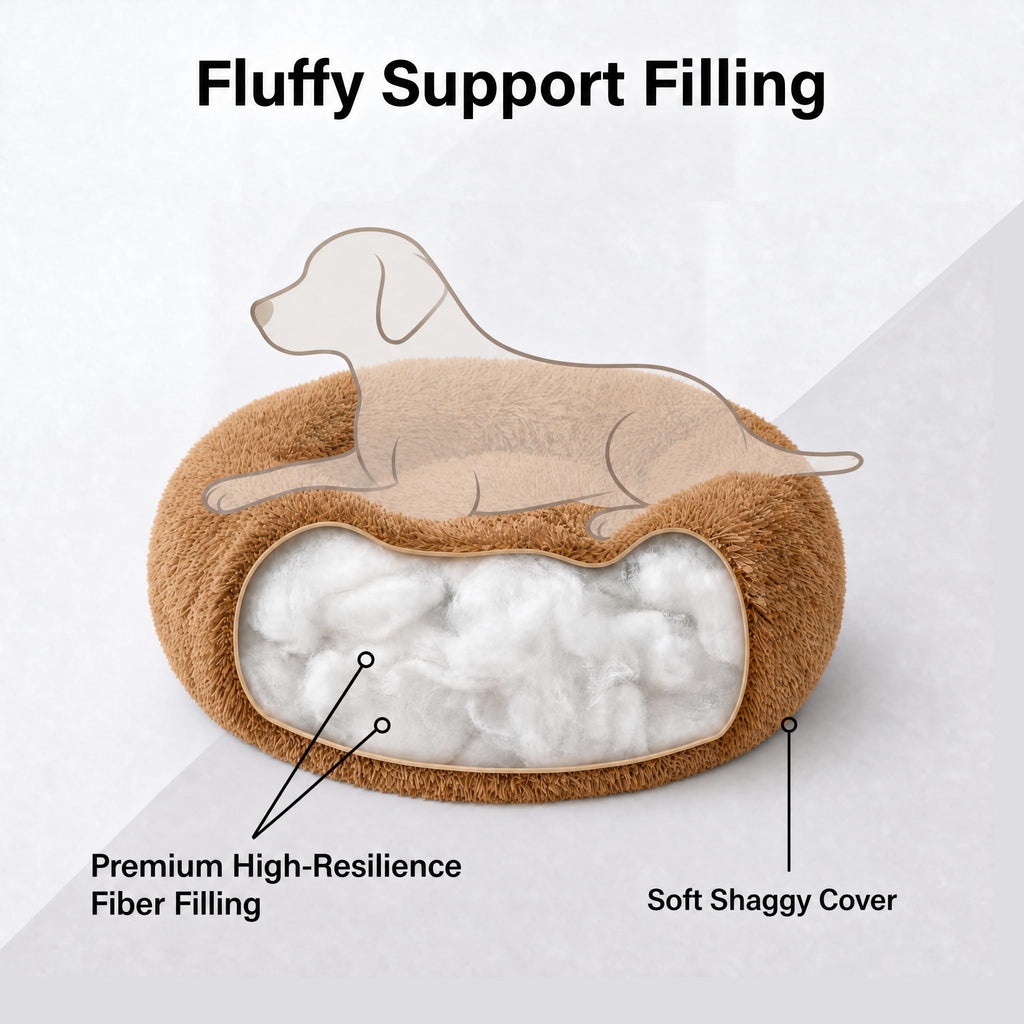 wrkfree 15-Inch Tiny Dog Bed: Soft Faux Fur Donut Bed for Extra Small Breeds (Brown)
